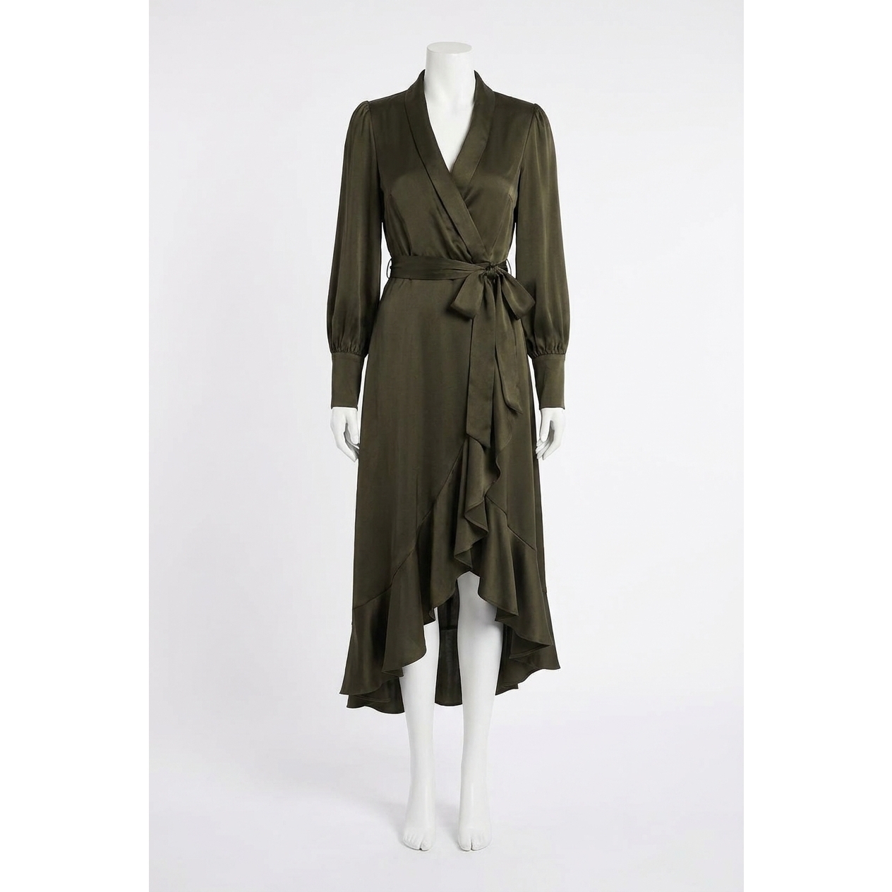 New Zimmermann Silk Wrap Midi Dress In Dark Green